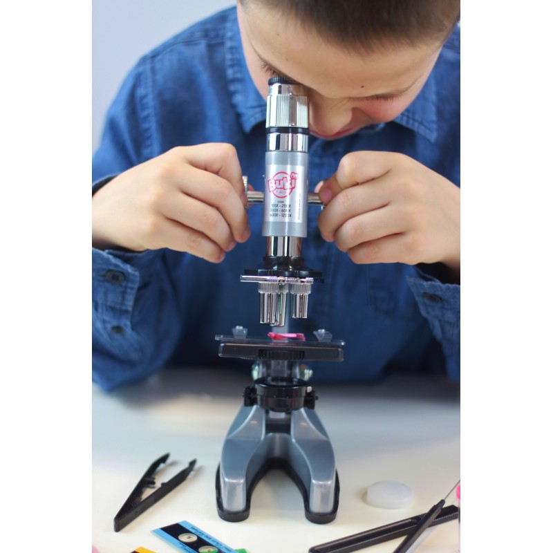 French experiments of science with Buki bondibon, microscope (100X