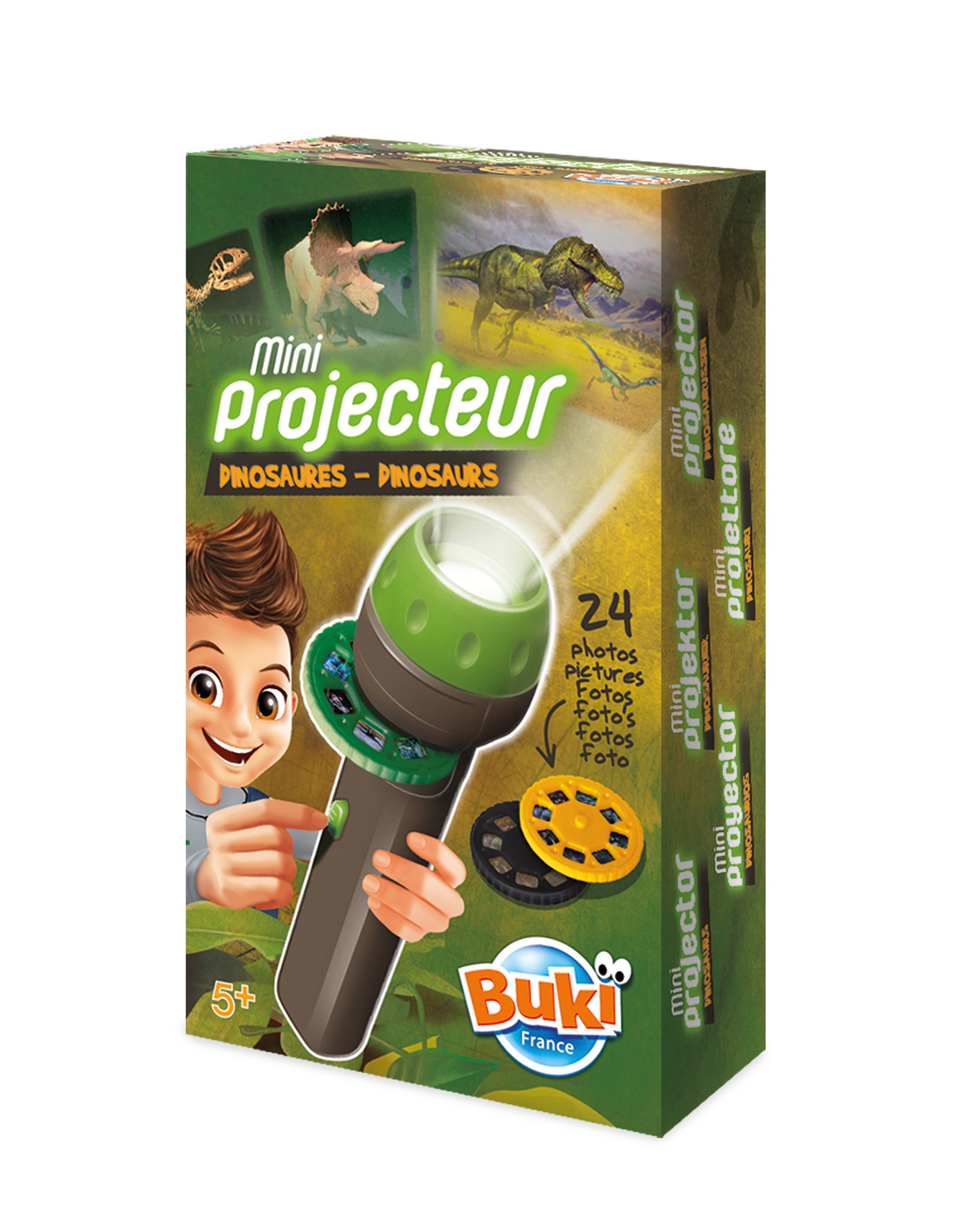 Moses. – Stylo Projecteur Dinosaure T-Rex – Stylo à Bille + Projecteur 24 Motifs Sur 3 Disques – Piles Incluses – Cadeau Enfant